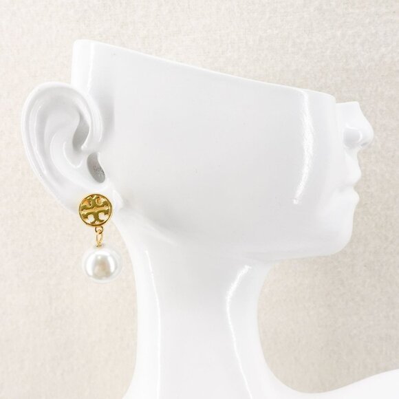 Tory Burch Miller Pearl Drop Earrings White/Gold OS - Picture 3 of 8